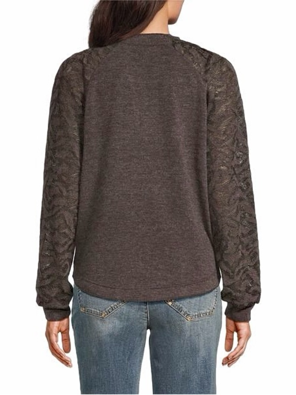 Democracy XL Heather Espresso Mixed Media Lace Sleeve Top NWT - Picture 4 of 16